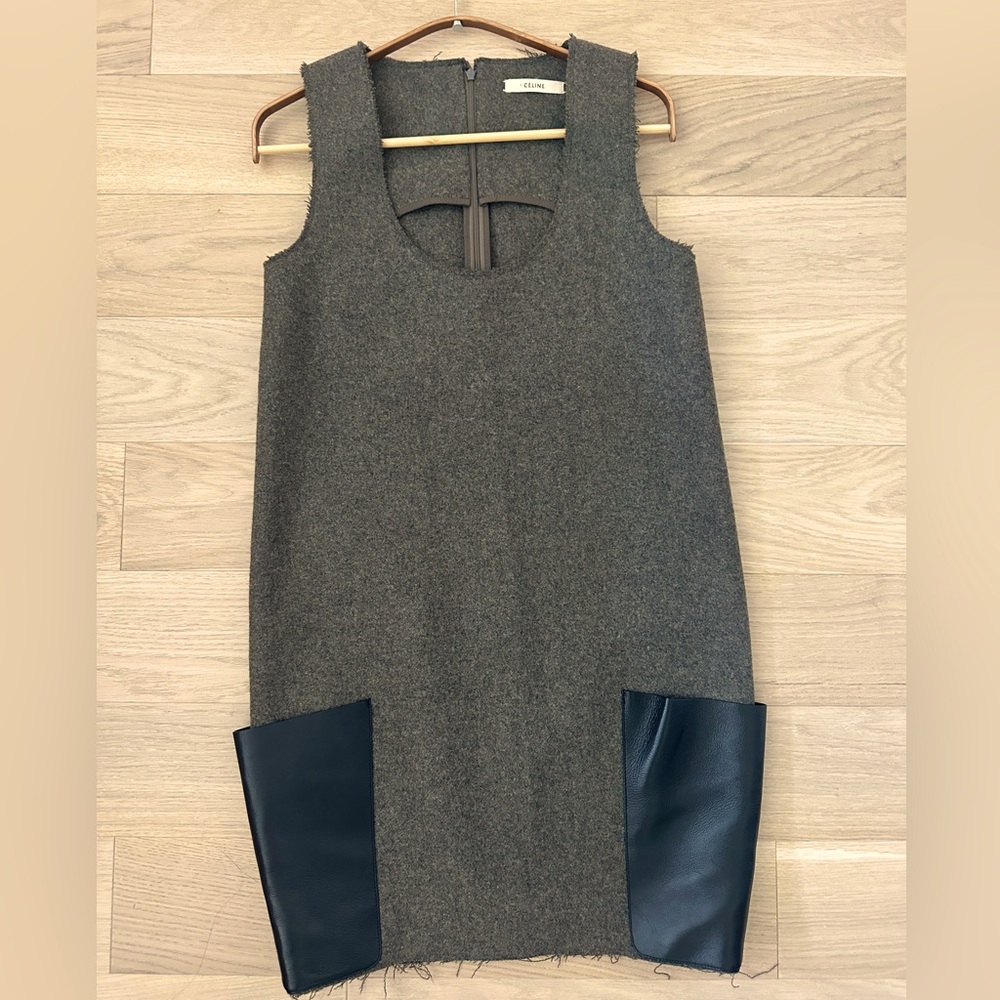 Celine Wool Leather Pocket Dress